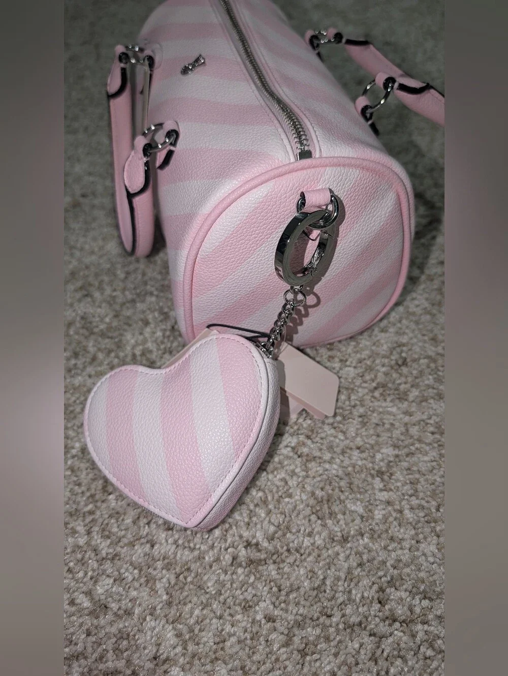Pink Striped Dome Satchel Handbag - Women's Pink Bag